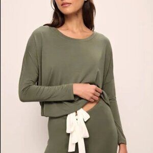 Eberjey Gisele Slouchy Tie Waist Cinched Top Olive Moss Green Size Medium